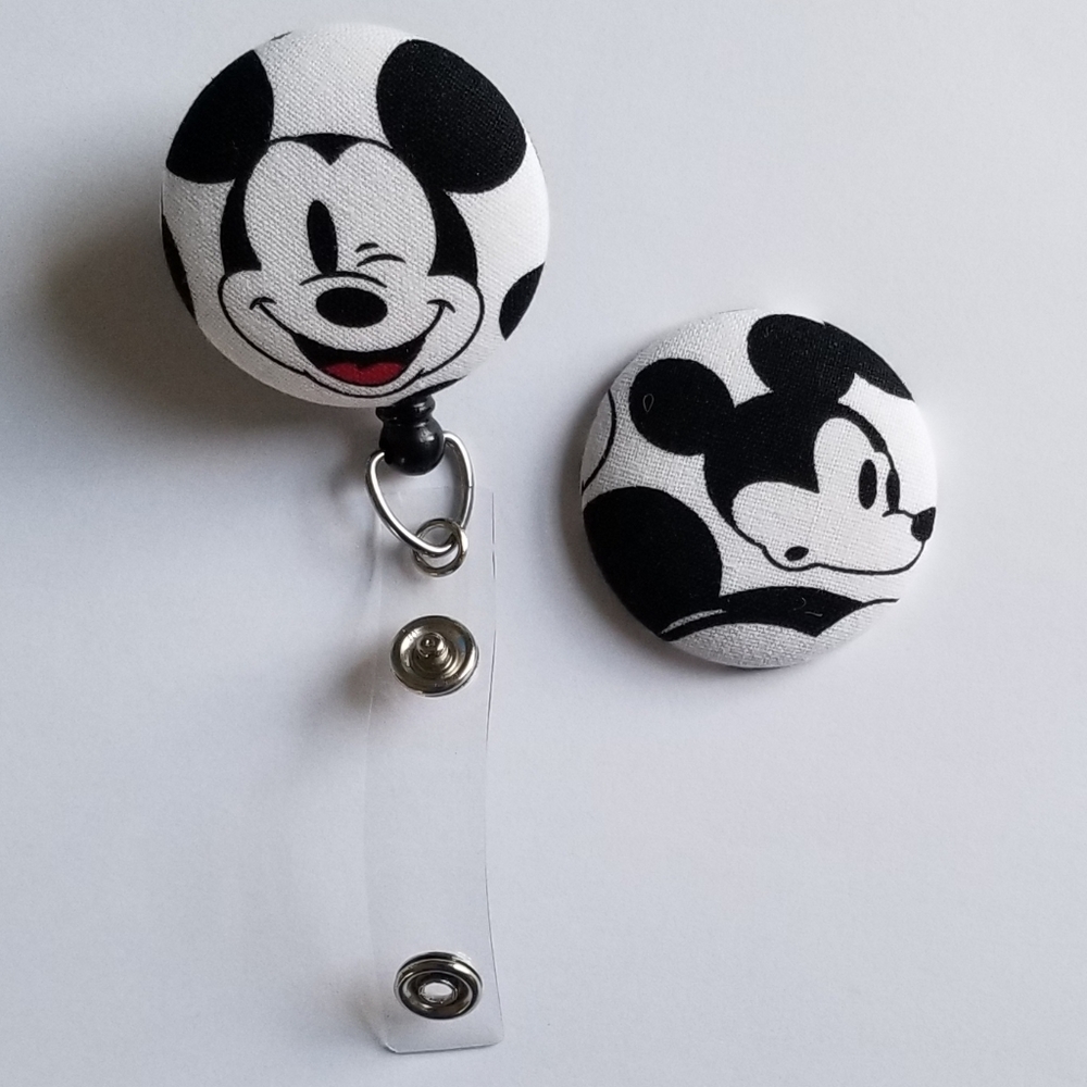 Retractable Badge Reel Holder 2 Covered Buttons